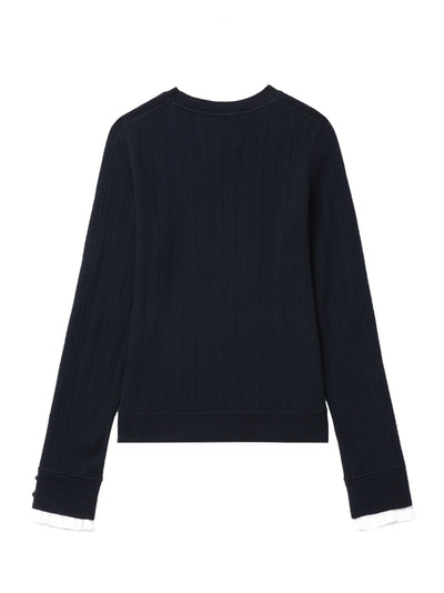 Fluid Rib Sweater with Ruffle Cuff (Midnight)