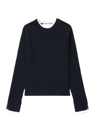 Fluid Rib Sweater with Ruffle Cuff (Midnight)