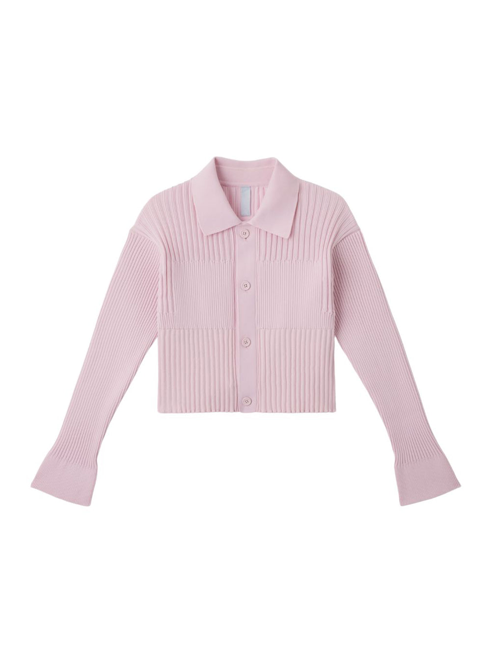 Fluted Cropped Shirt Cardigan (Pastel Pink)