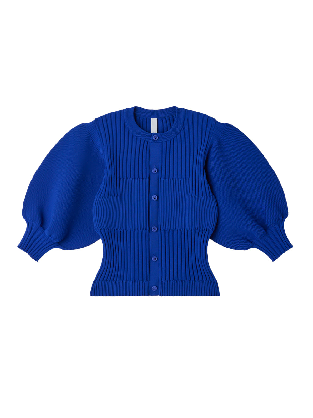 Fluted Short Puff Sleeve Cardigan (Blue)