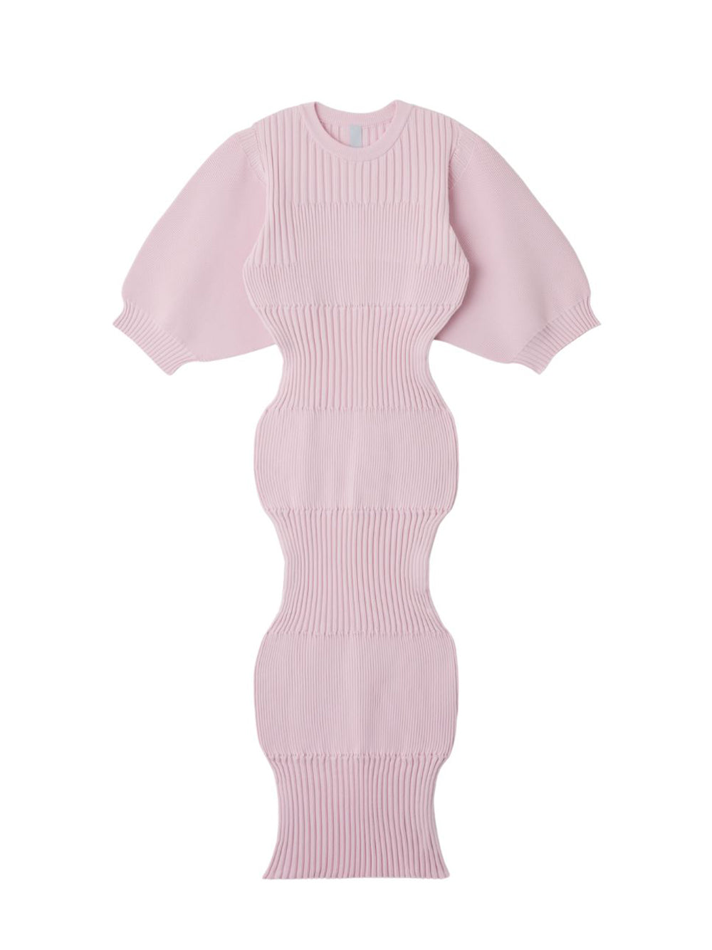 Fluted Short Puff Sleeve Dress (Pastel Pink)