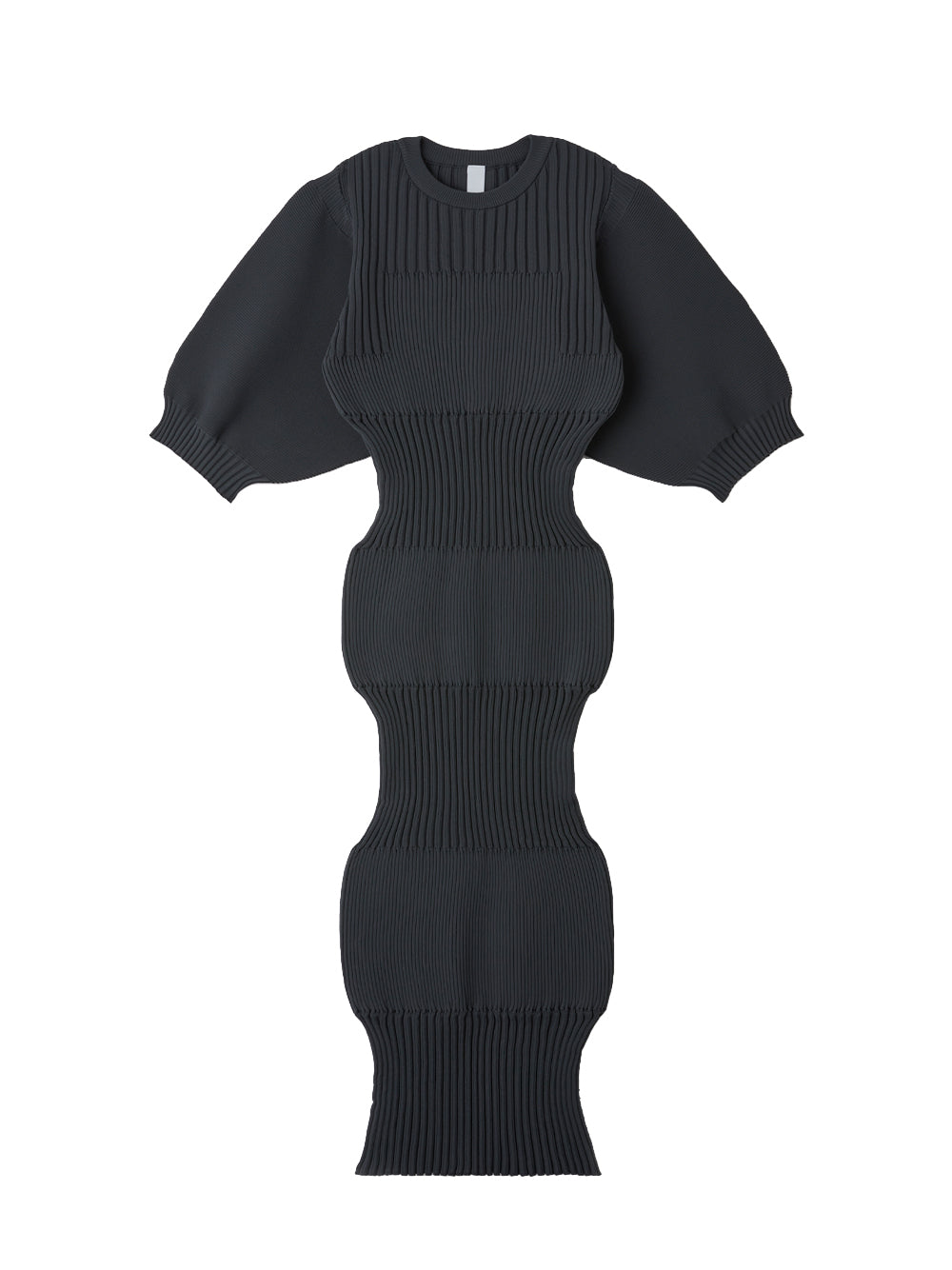 Fluted Short Puff Sleeve Dress (Shadow Gray)