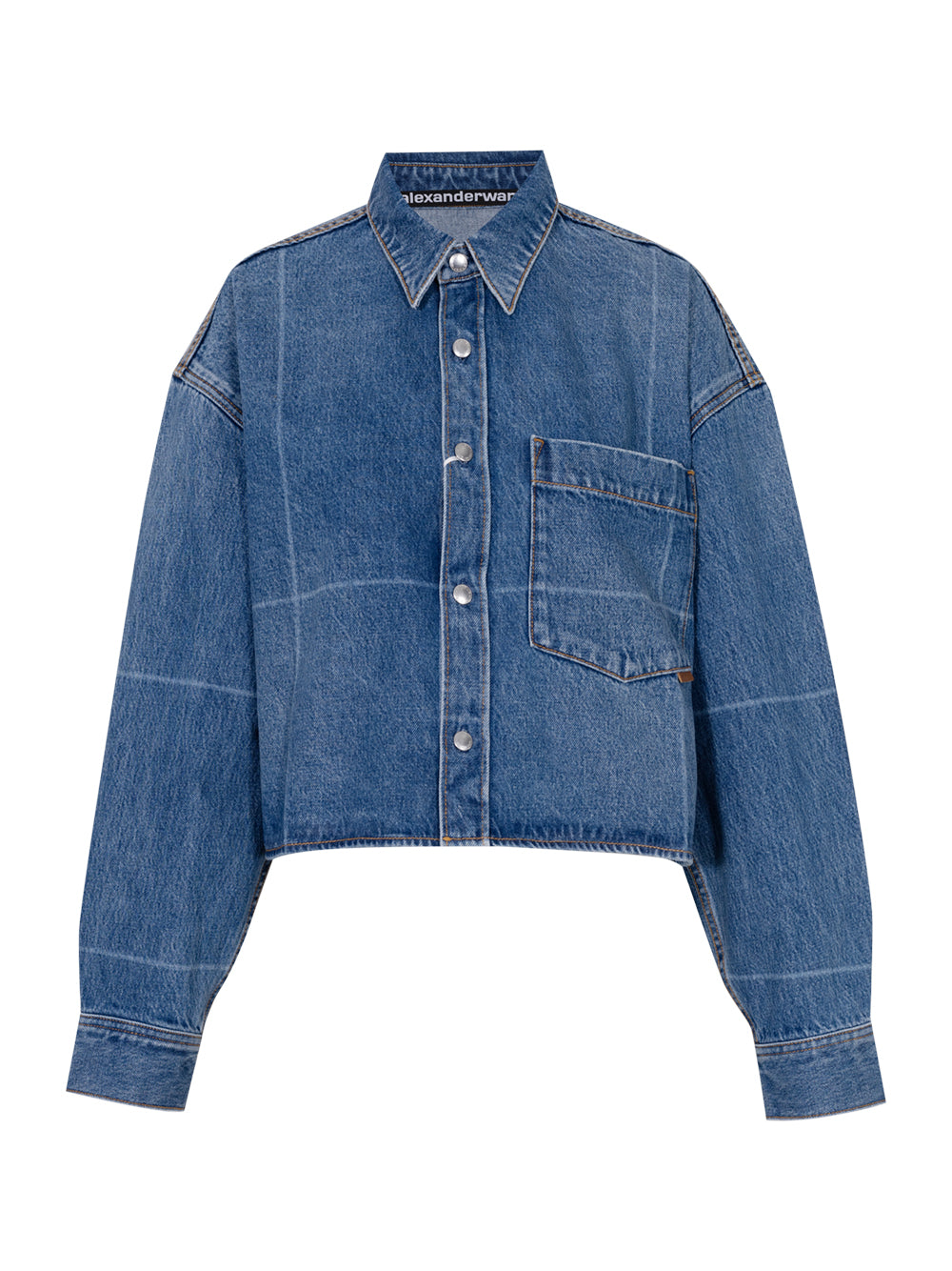 Foldline Denim Cropped Shirt (Vintage Marbled Blue)