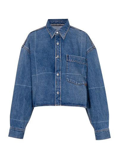 Foldline Denim Cropped Shirt (Vintage Marbled Blue)