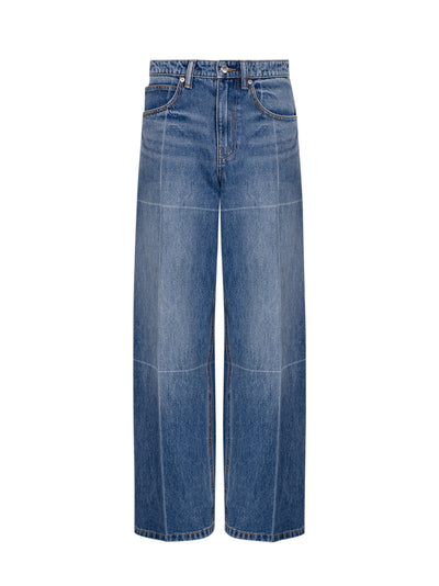 Foldline Wide Straight-Leg Jean (Vintage Marbled Blue)