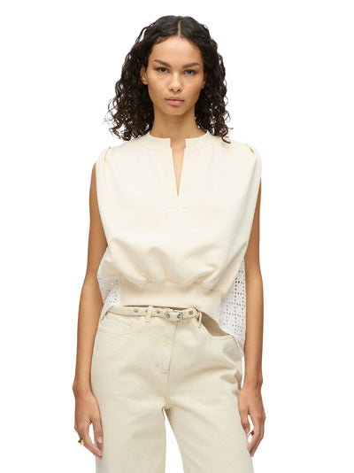 French Terry Top with Broiderie Anglaise Combo (Ecru-White)