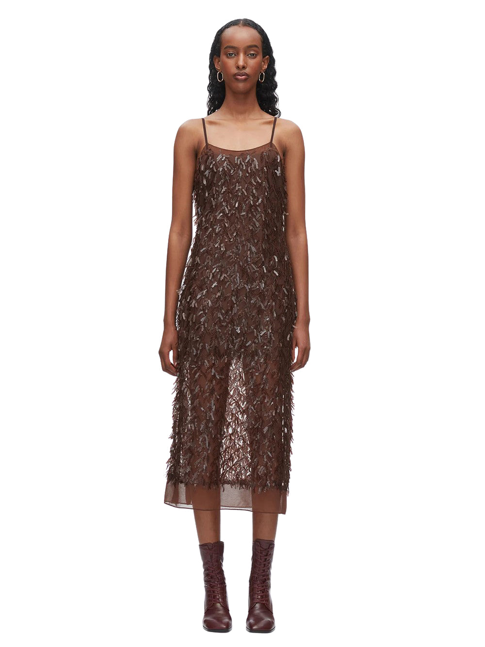 Fringe Sequins Slip Dress (Chocolate)
