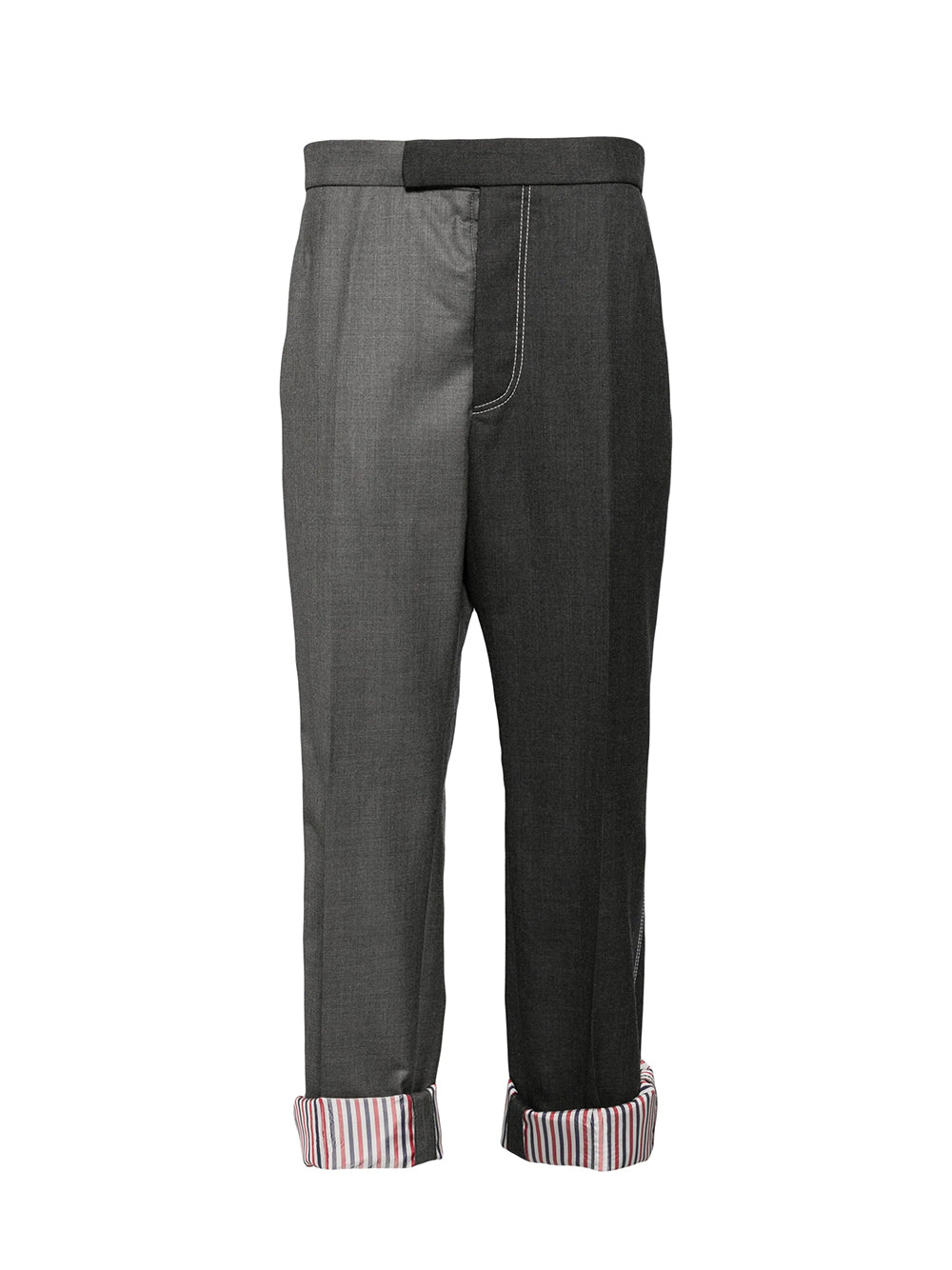 Funmix Twill Contrast Topstitching Classic Back Strap Trousers (Medium Grey)