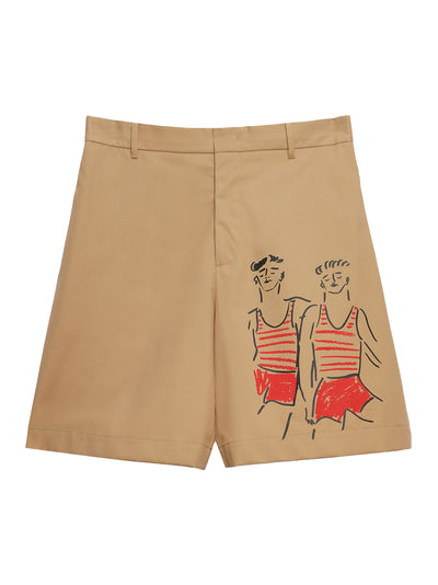 Gabardine Bermuda Shorts with Luke Edward Hall x MSGM Graphics (Beige)