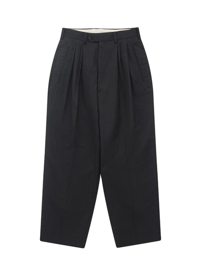 Men's Pinstripe Pleated Trousers Black