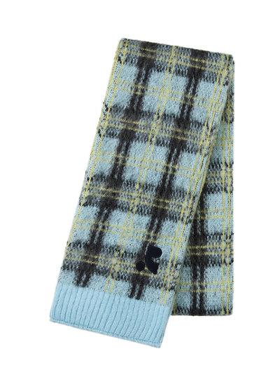 Hairy Check Knit Muffler (Sky Blue)
