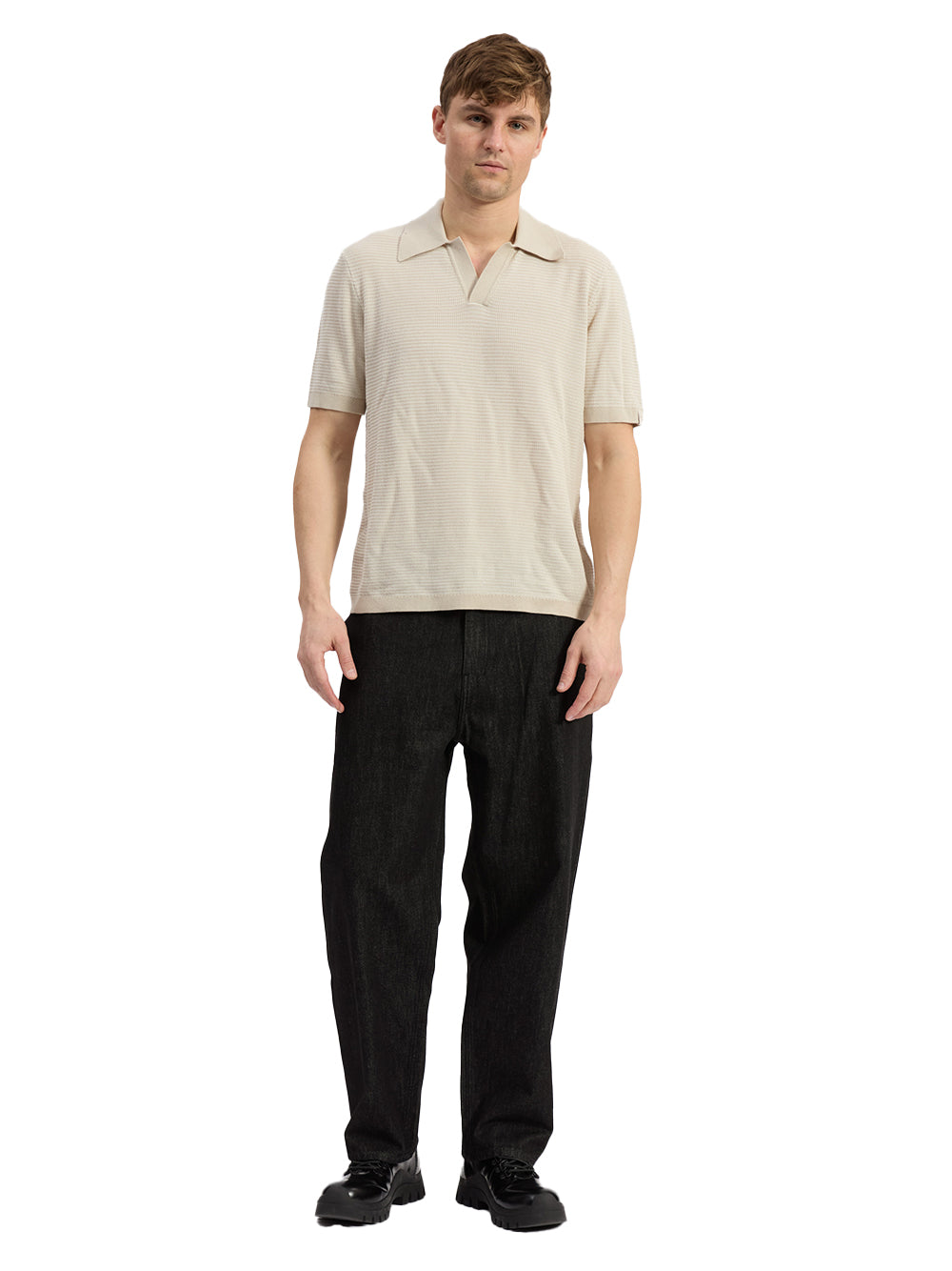 Harvey Knit Johnny Collar Polo (Desert Sand)