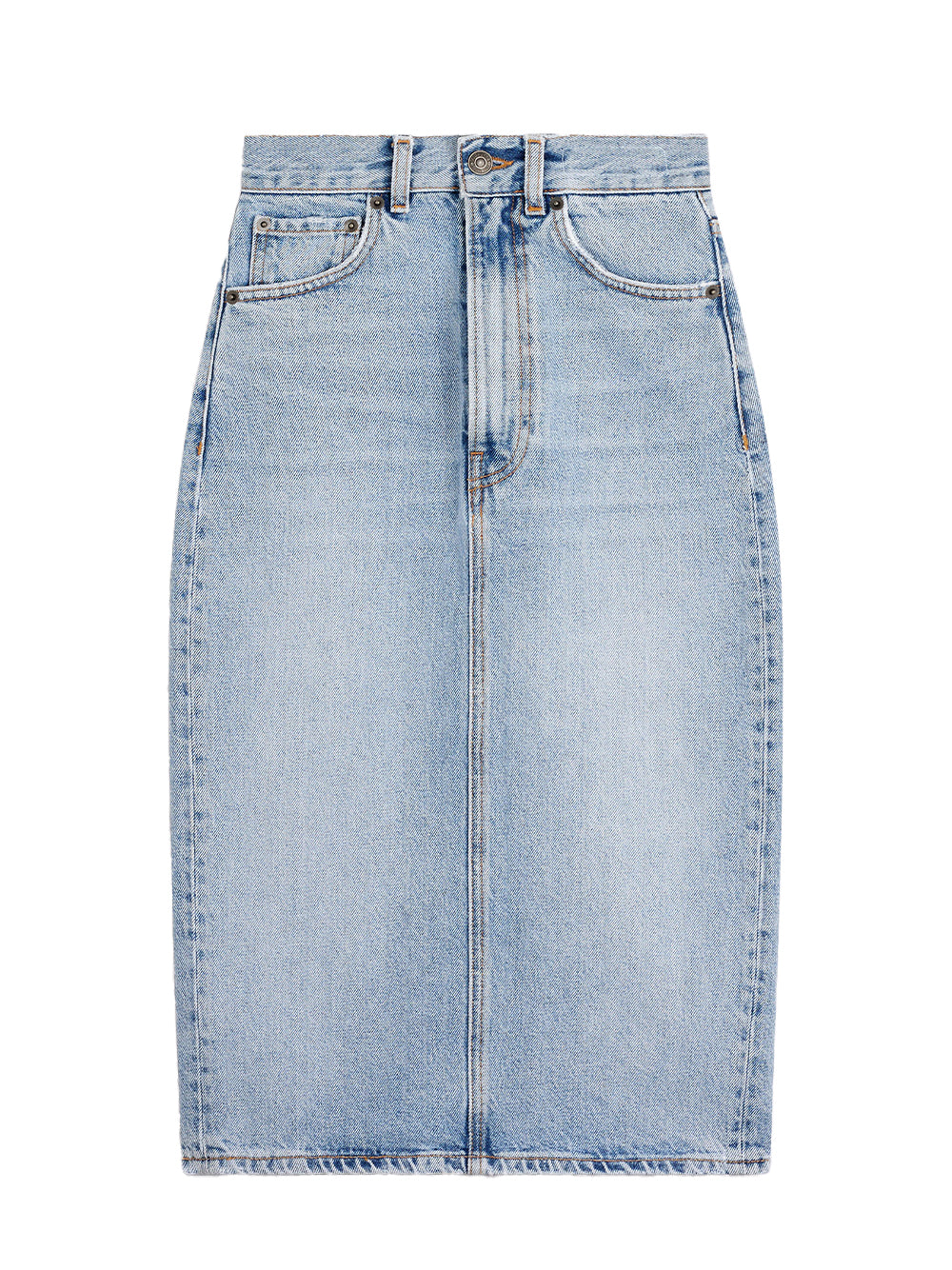 Heart Denim Midi Skirt (Light Blue)