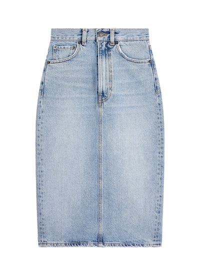 Heart Denim Midi Skirt (Light Blue)