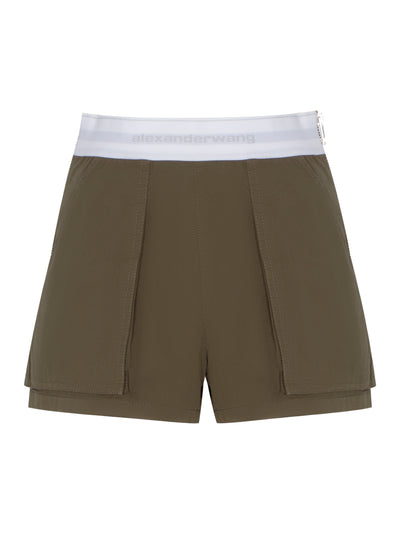 High Waisted Cargo Rave Short With Logo Elastic (Army Green)