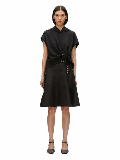 Hoodie Dress with Flounce Skirt (Black)