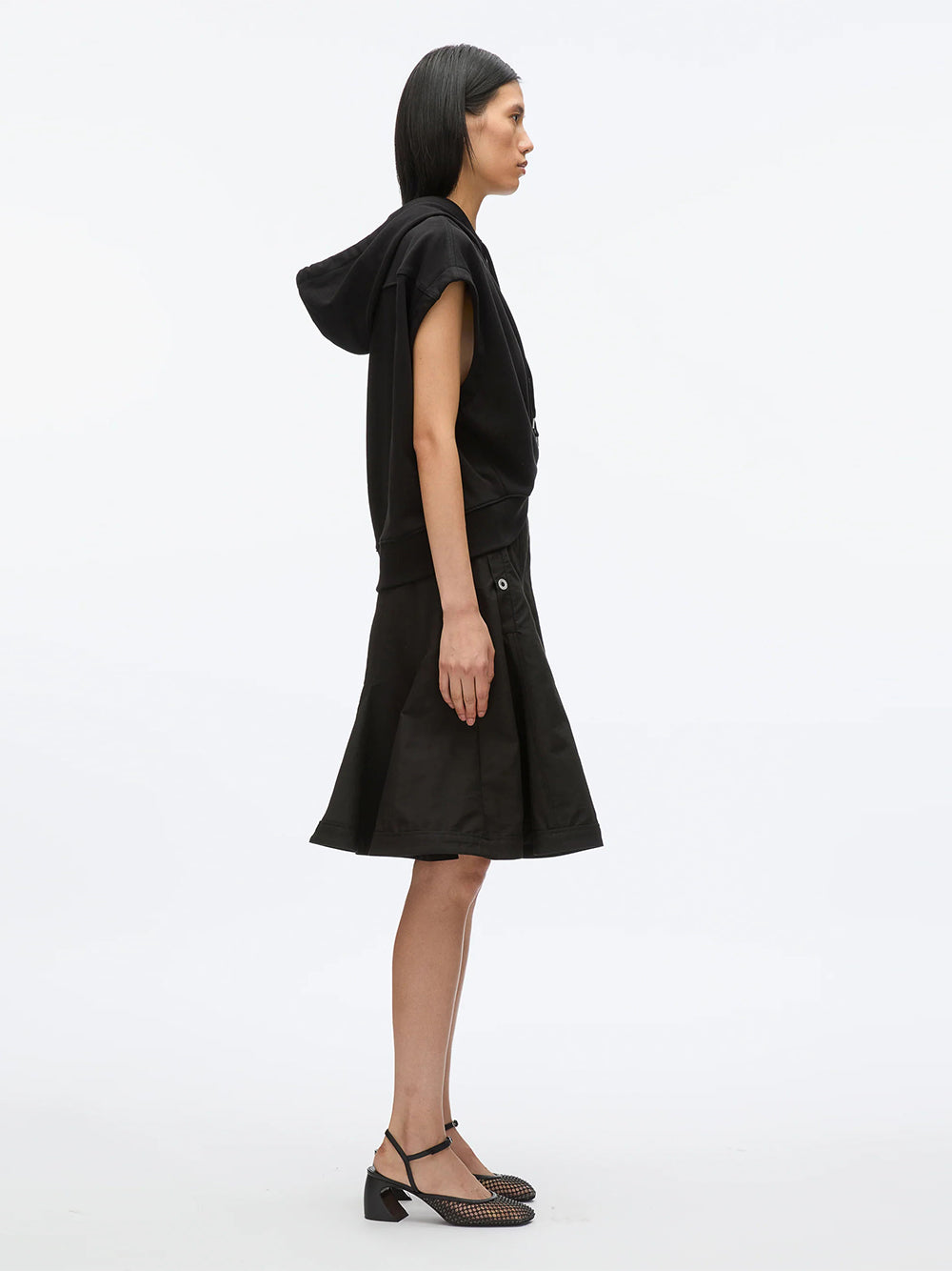 Hoodie Dress with Flounce Skirt (Black)