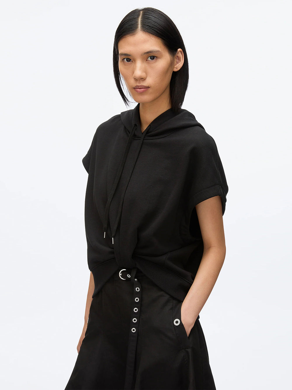 Hoodie Dress with Flounce Skirt (Black)