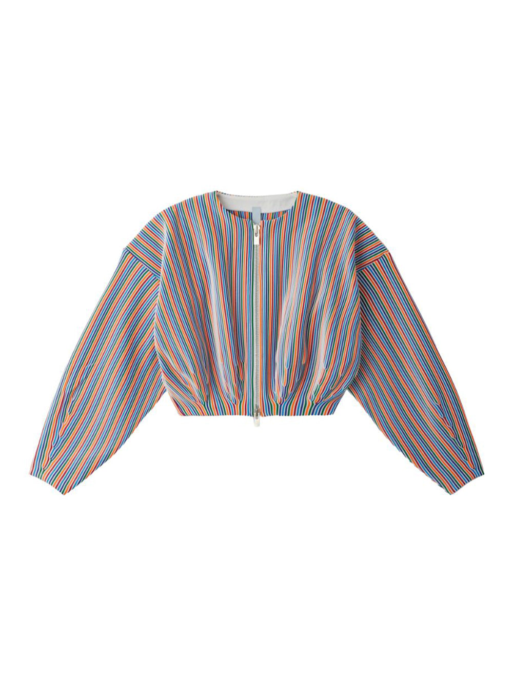 Hypha Collarless Cropped Bomber Jacket (White Multi)