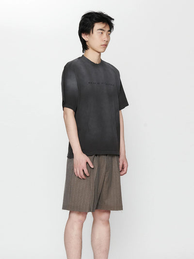 Pleated Suit Short Chocolate Pinstripe