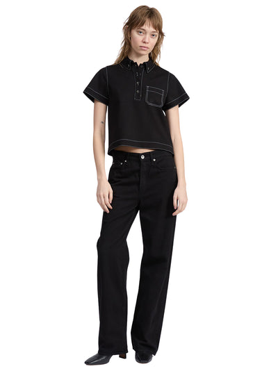 Irina Contrast Stitch Polo Top (Black)