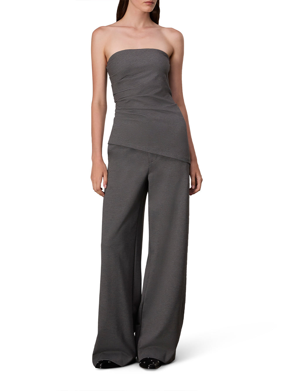 Irina Shirred Strapless Top (Charcoal)