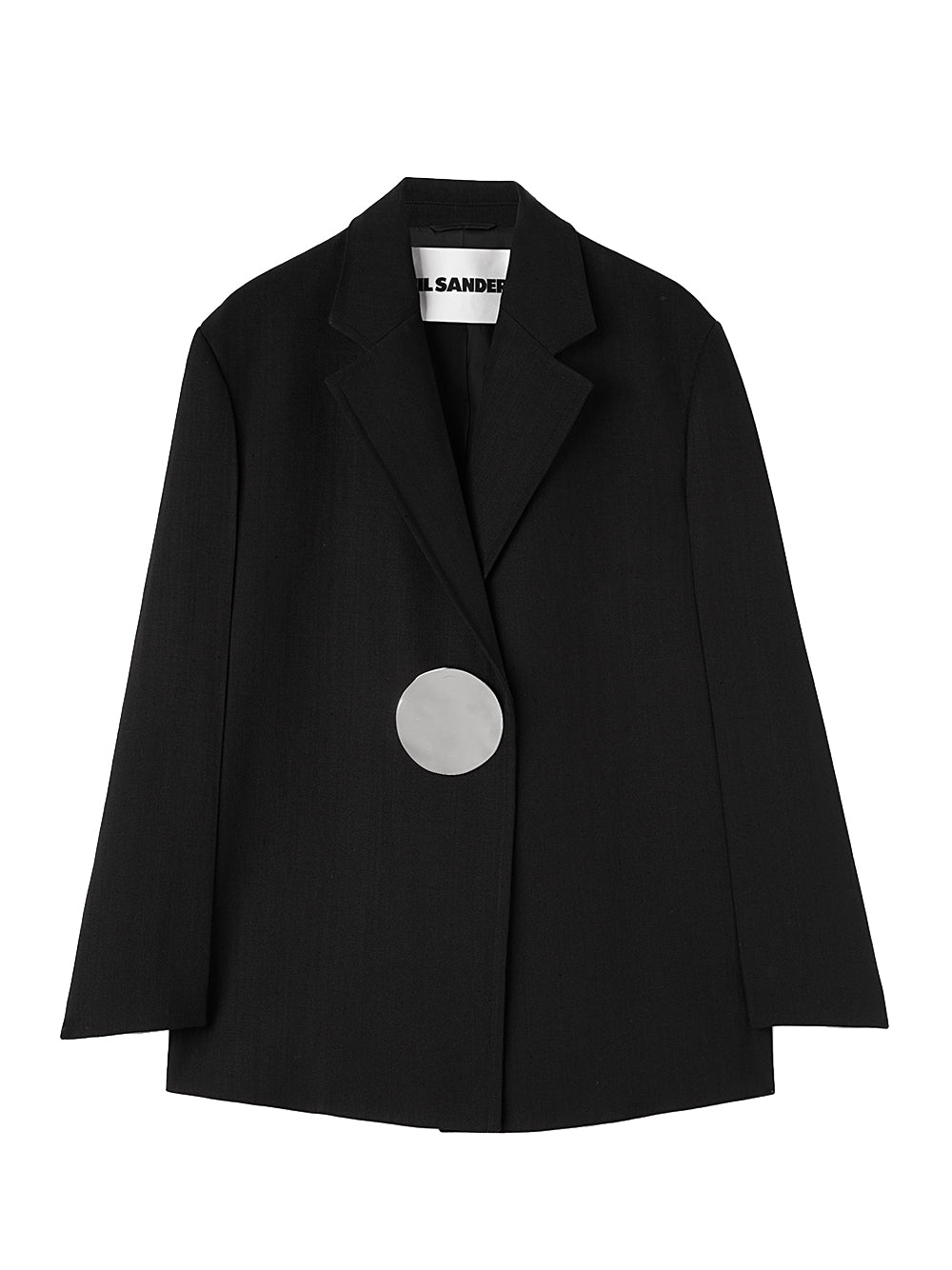 Relaxed Fit Jacket With Wide Wrap, Dropped Shoulder, Wide Flat Collar And Rever And Single Jewel Fastening Black