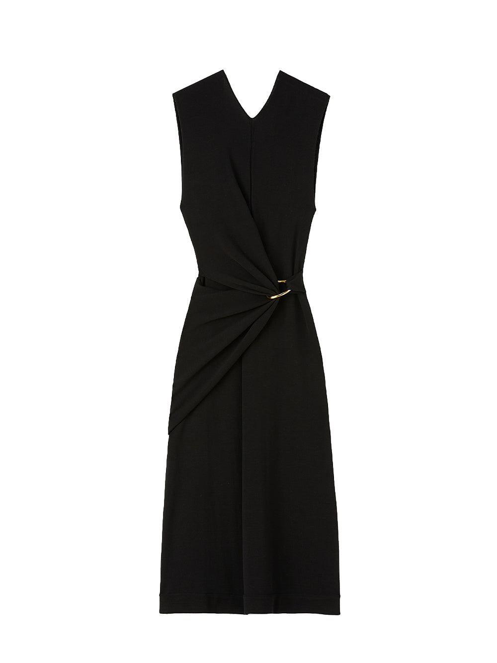 Superfine Merino Long Draped Sleeveless Knitted Dress With Jewellery Detailing Black