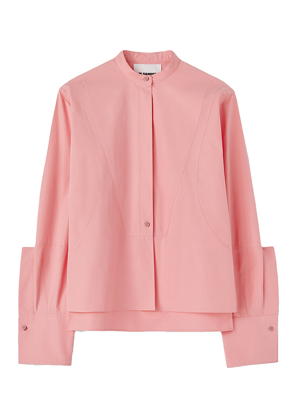 Boxy Cropped Shirt With Stand Collar, Plastron, Curved Seaming And 3D Placket Detail Peony Blush