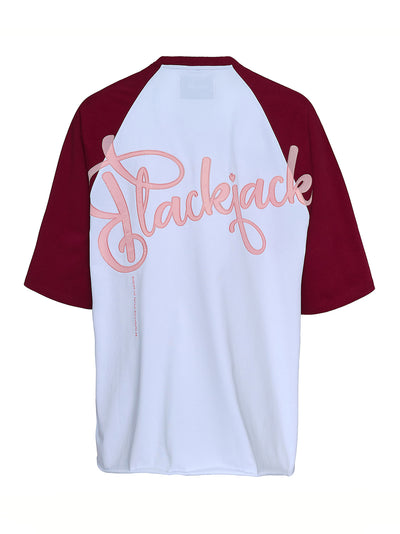 Combed Cotton Jumbo Baseball Tee (White/Rose Blood)