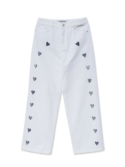 Heart Stamped Denim White