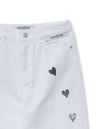 Heart Stamped Denim White