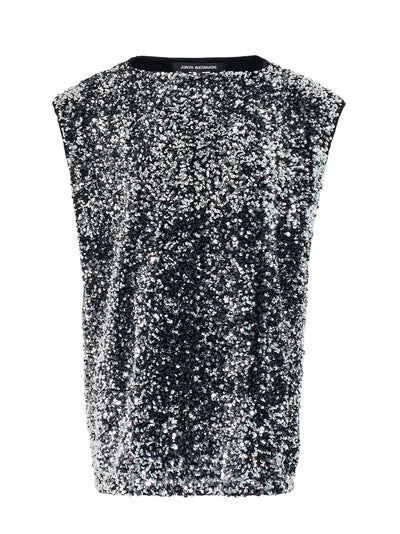 Polyester Polyurethane Sequins Top Black / Silver X Black