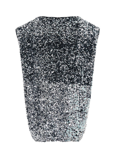 Polyester Polyurethane Sequins Top Black / Silver X Black