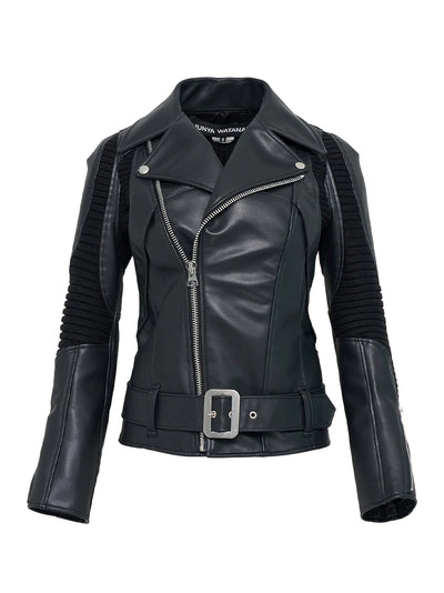 Fake Leather Acrylic Wool Jacket Black X Black