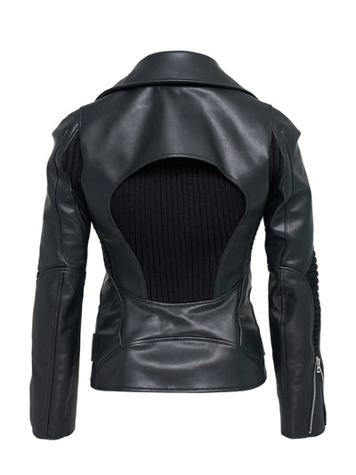 Fake Leather Acrylic Wool Jacket Black X Black