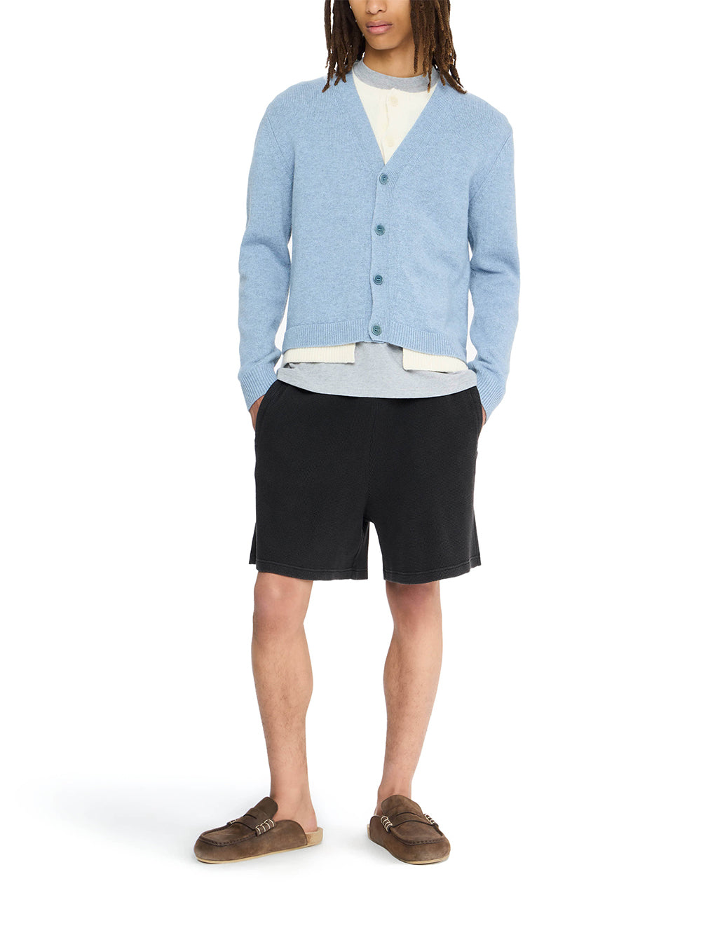 Contrast Layered Cardigan Blue Melange