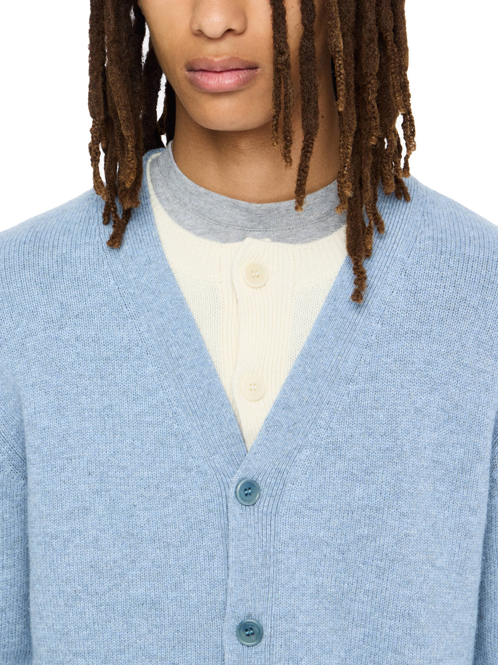 Contrast Layered Cardigan Blue Melange
