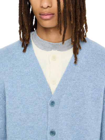 Contrast Layered Cardigan Blue Melange