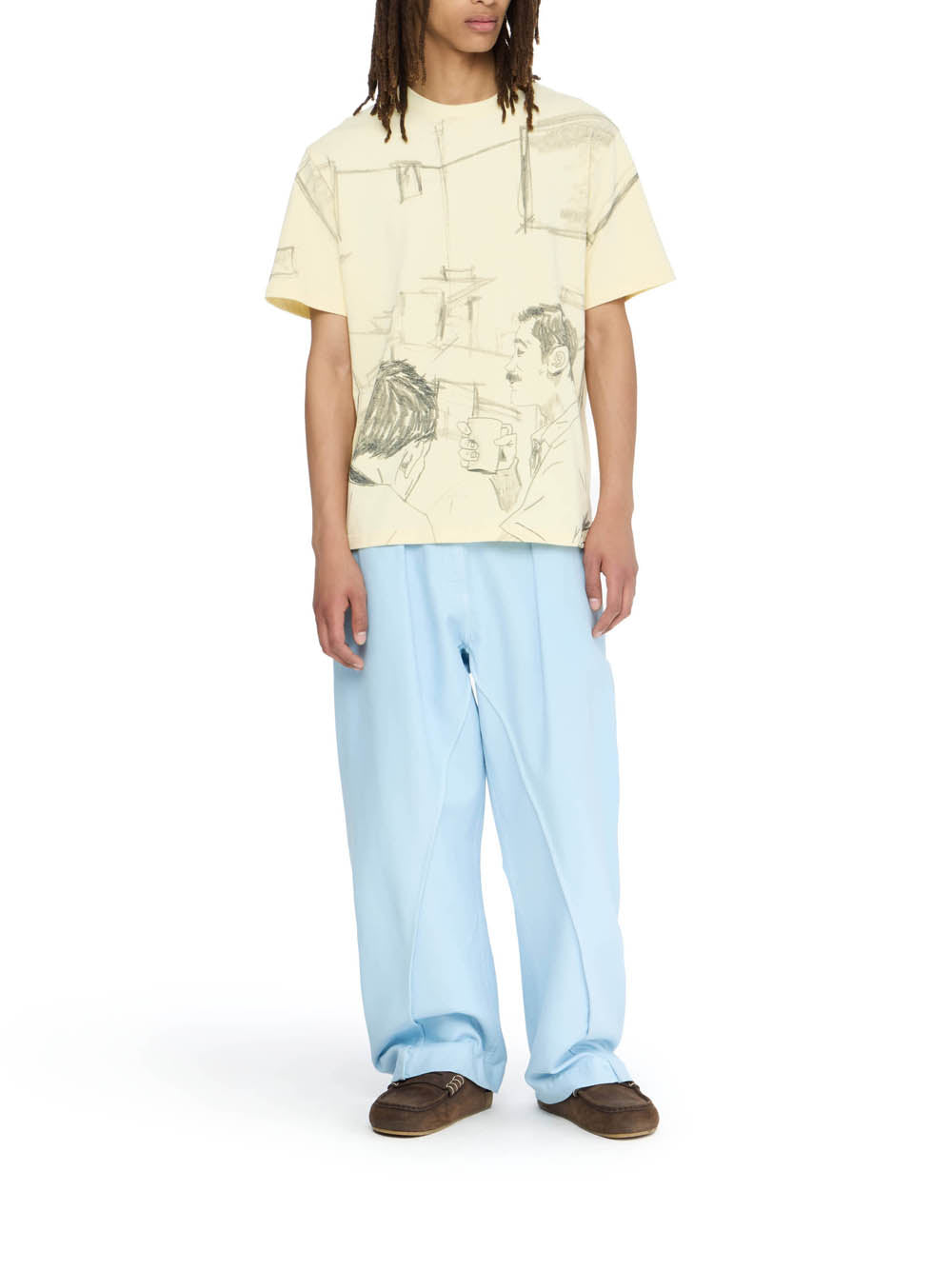 Cafe Scene Allover Print T-Shirt Buttermilk
