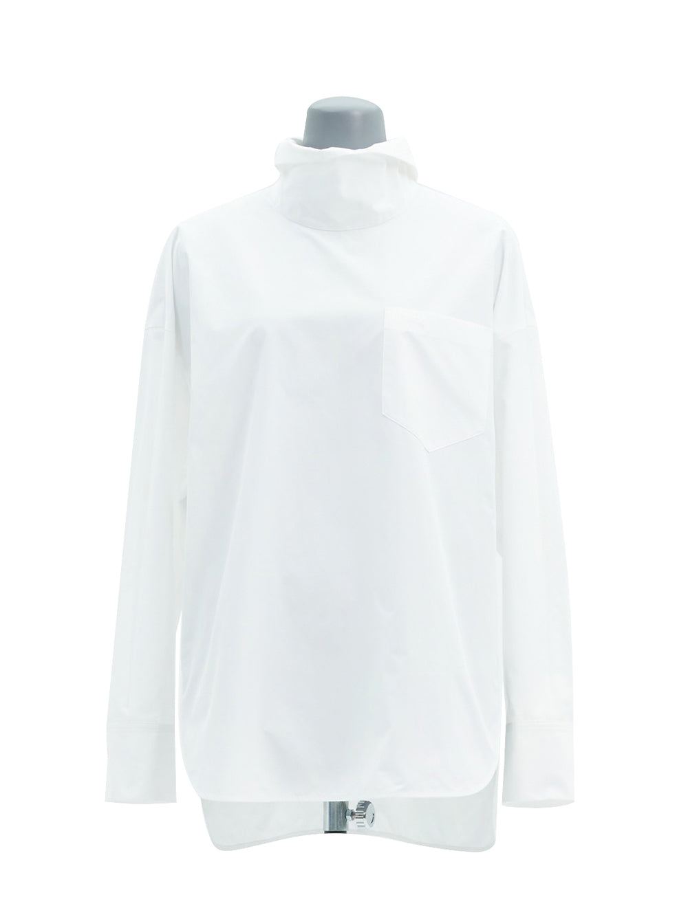 Cotton High Neck Volume Shirt (White)