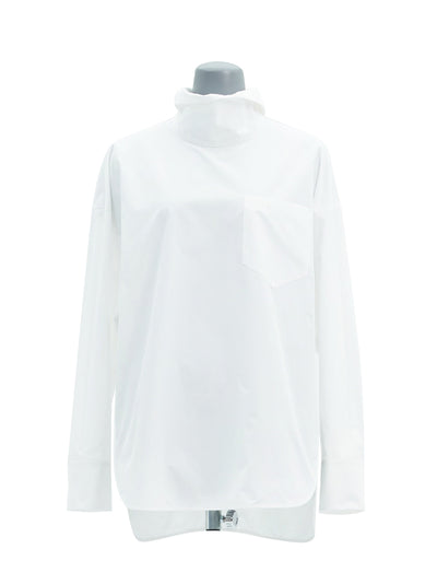 Cotton High Neck Volume Shirt (White)