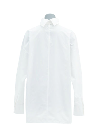 Cotton High Neck Volume Shirt (White)