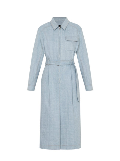 Denim Belted Shirt One Piece (Sky Blue)