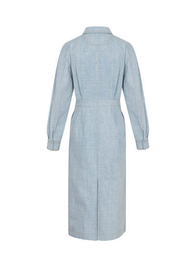 Denim Belted Shirt One Piece (Sky Blue)