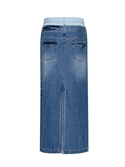 Double Waisted Denim Skirt (Sky Blue)