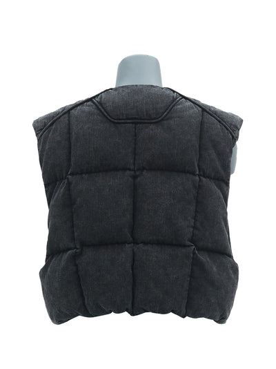 Round Neck Crop Down Vest (Black)