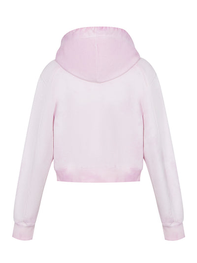Slim Fit Cropped Overdyed Hooded Sweatshirt (Pink)