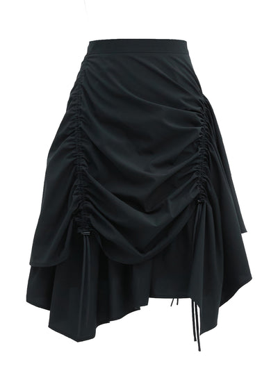 Unbalanced Drape String Skirt (Black)