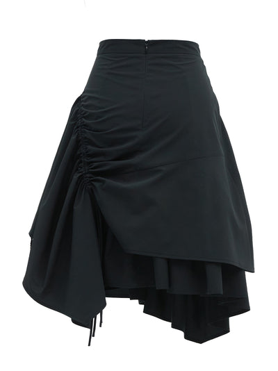 Unbalanced Drape String Skirt (Black)